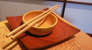 reusable wood chopsticks, bowl and plate
